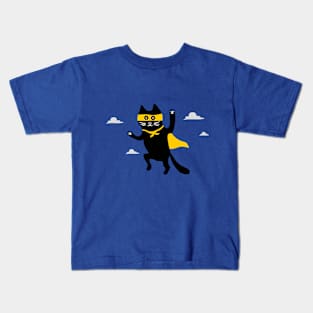 cat superhero is flying in the sky Kids T-Shirt